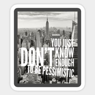 YOU JUST DON'T KNOW ENOUGH TO BE PESSIMISTIC Sticker